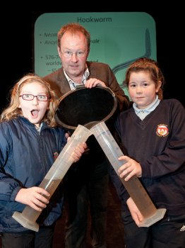 Terri Montgomery and Rebecca Rankin of Bush Valley PS with Professor James Dooley at the Step-Up event