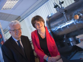 Professor Jim Mclaughlin with Minister Arlene Foster at this morning's launch of the £7m Connected Health Innovation Centre (CHIC) at the University of Ulster