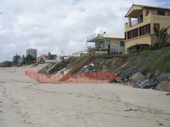 Erosion at Palm Beach, Gold Coast in Queensland, Australia