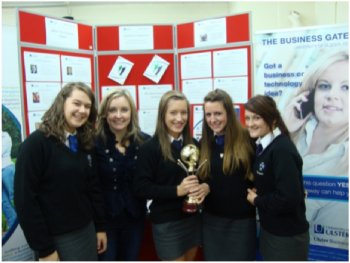 Dalriada School Winning Team 1 pictured with Dr Lisa Bradley (Department of Business, Retail and Financial Services, Ulster Business School)