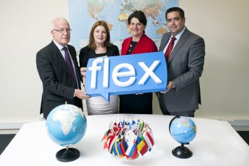 Arlene Foster with Jim Collins, Professor Jackie McCoy and Seamus O’Prey