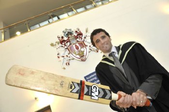 Kyle McCallan MBE, who today was made First Trust Bank/University of Ulster Distinguished Graduate of the Year, has had a long and distinguished career as an Irish senior international cricketer.  He is a right-handed batsman and off spin bowler. 