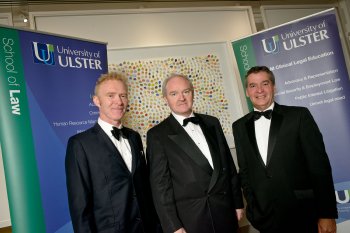  Lord Chief Justice Sir Declan Morgan, centre, met with Eugene McNamee, Head of the School of Law at the University of Ulster (left) and Ulster Vice-Chancellor Professor Richard Barnett at the 21st Anniversary Gala Celebrations for the University's School of Law