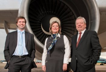 HIGH FLIERS: Alan Leacock and Edel O’Neill from Lenis Aer – overall winner for best venture stemming from a university spin-out / platform programme in the InterTradeIreland Seedcorn 2010 competition, with Liam Nellis, Chief Executive of InterTradeIreland