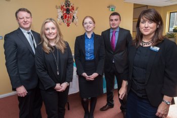 Pictured at a careers information day at the University of Ulster, are from left: Gavin Killeen, NuPrint; Dr Lisa Bradley, Head of Department of International Business; Laura Perry and Frazer McFadden, Health & Social Care in Northern Ireland (HSCNI); and Julie Connolly, Career Development Centre