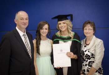 Graduate Rachel McConnell with her parents, Avril and Raymond, and sister, Sarah