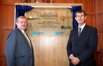 Professor Hugh McKenna, Pro-Vice-Chancellor, Research and Innovation with Health Minister, Edwin Poots MLAat the opening of the The Wellcome Trust-Wolfson Foundation Northern Ireland Clinical Research Facility (NICRF) in Belfast